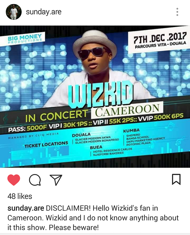wizkid cameroon concert is fake